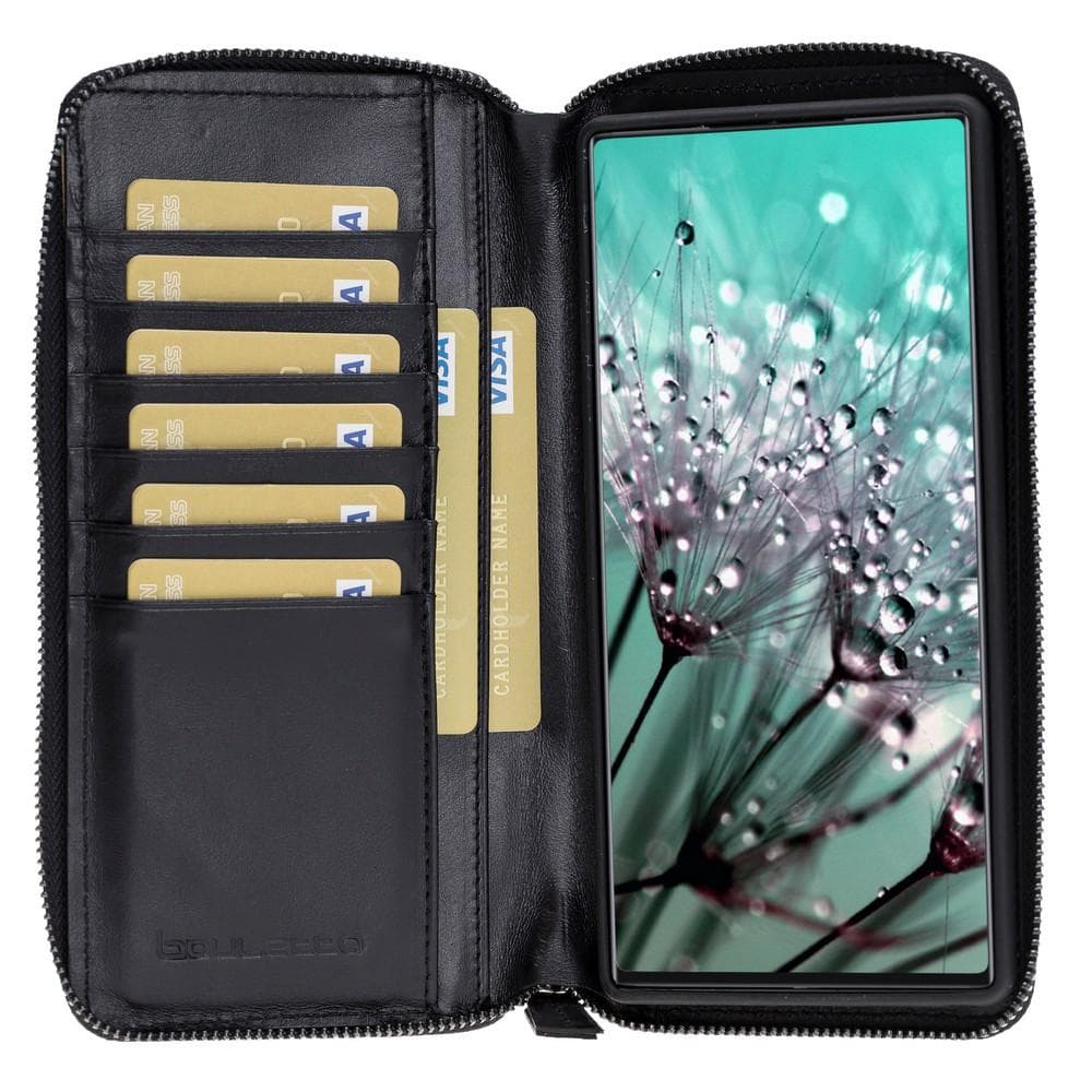 Phone Case Pouch Magnetic Detachable Leather Wallet Case with RFID Blocker for Samsung Note 10 Plus - Rustic Black Bouletta Shop