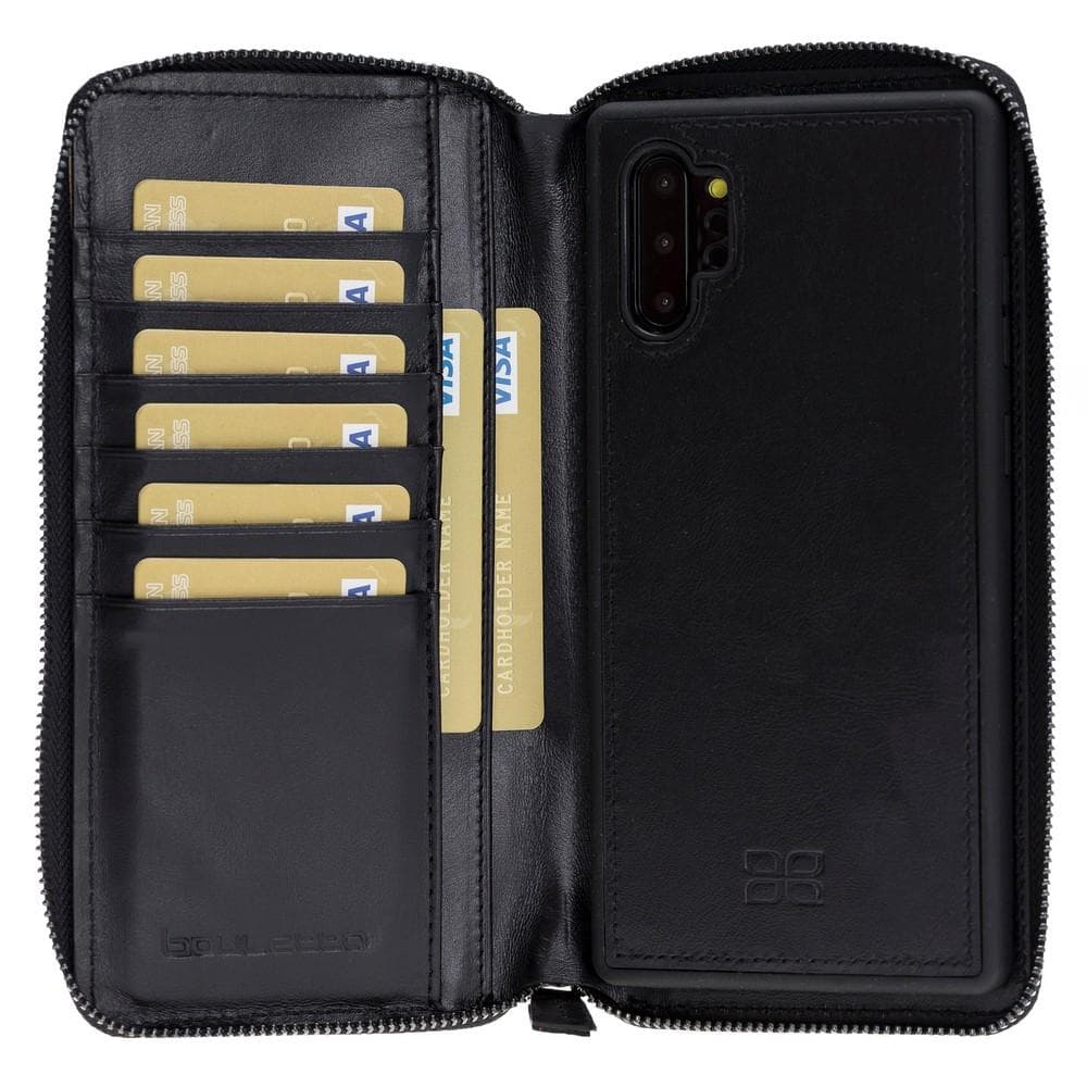 Phone Case Pouch Magnetic Detachable Leather Wallet Case with RFID Blocker for Samsung Note 10 Plus - Rustic Black Bouletta Shop