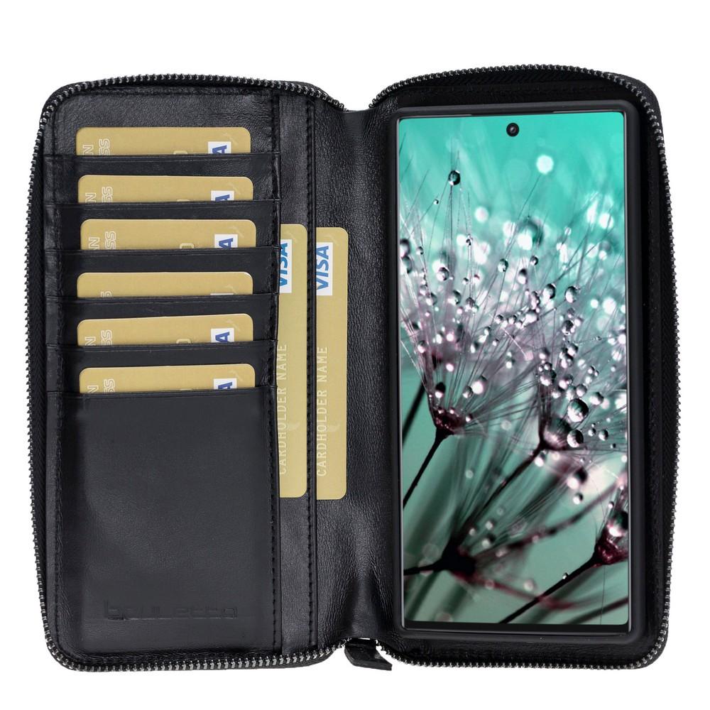 Phone Case Pouch Magnetic Detachable Leather Wallet Case with RFID Blocker for Samsung Note 10 - Rustic Black Bouletta Case