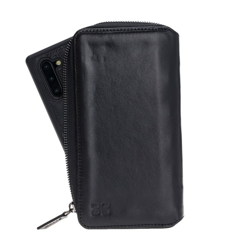 Phone Case Pouch Magnetic Detachable Leather Wallet Case with RFID Blocker for Samsung Note 10 - Rustic Black Bouletta Case