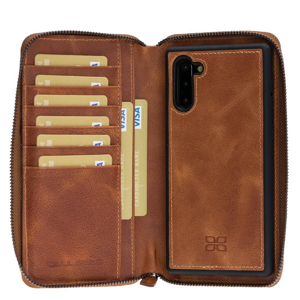 Phone Case Pouch Magnetic Detachable Leather Wallet Case with RFID Blocker for Samsung Note 10 - Tiguan Tan with Vein Bouletta Case
