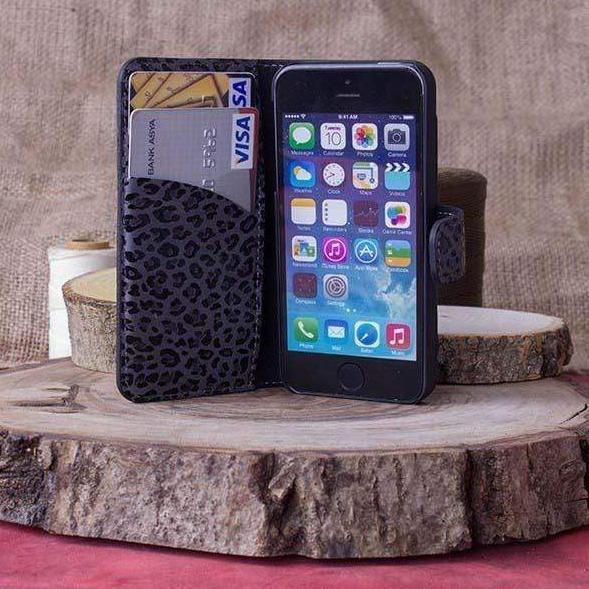 Phone Case Wallet Leather Case for Apple iPhone 5/5S/SE - Printed Grey&Black Bouletta Case