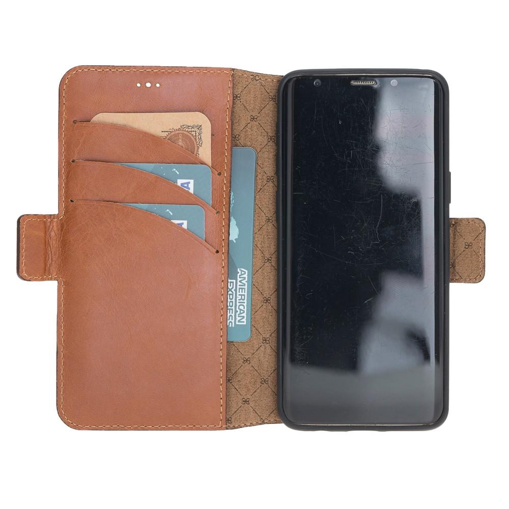 Phone Case Wallet Leather Case New Edition with ID slot for Samsung S9 - Rustic Tan with Effect Bouletta Case