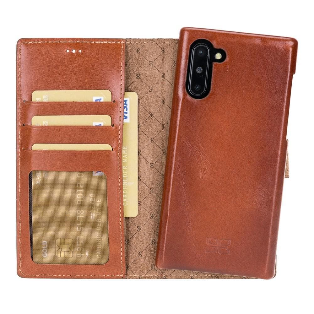 Wallet Case F360 Magnetic Detachable Leather Wallet Case for Samsung Galaxy Note 10 - Rustic Tan with Effect Bouletta Shop