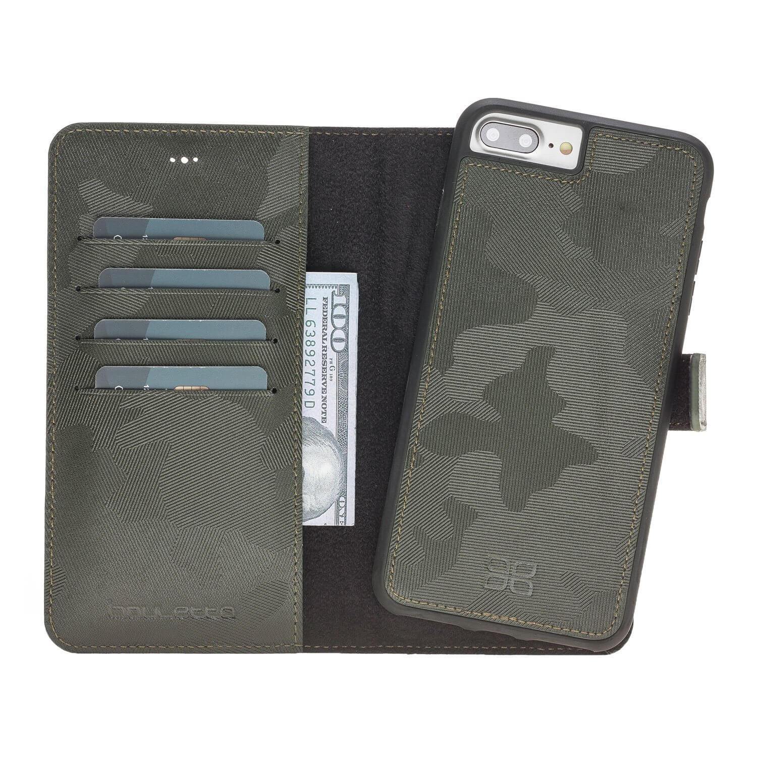 Wallet Case Magnetic Detachable Leather Wallet Case for Apple iPhone 7/8 Plus- Camouflage Green Bouletta Case