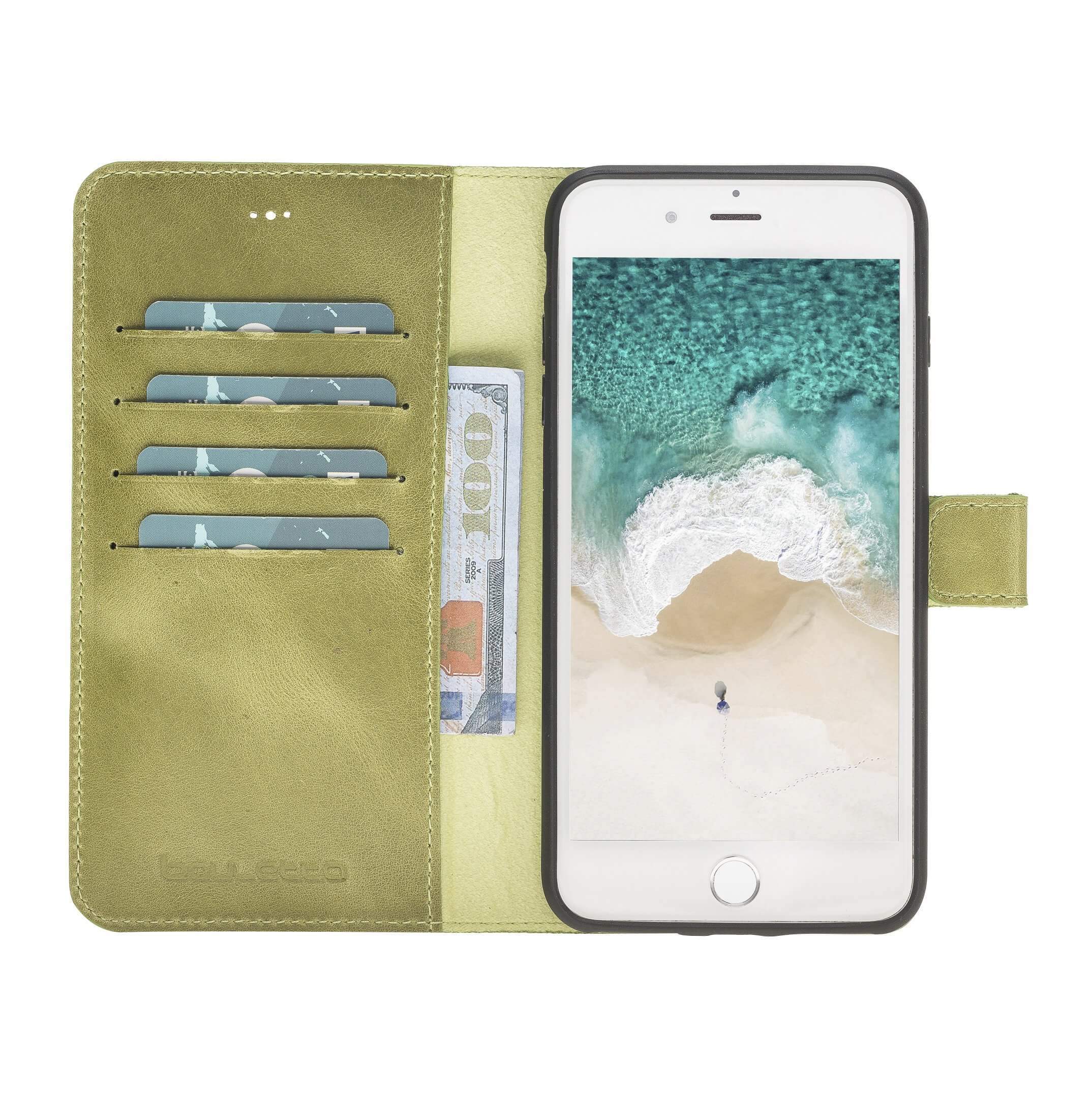 Wallet Case Magnetic Detachable Leather Wallet Case for Apple iPhone 7/8 Plus- Crazy Green Bouletta Shop