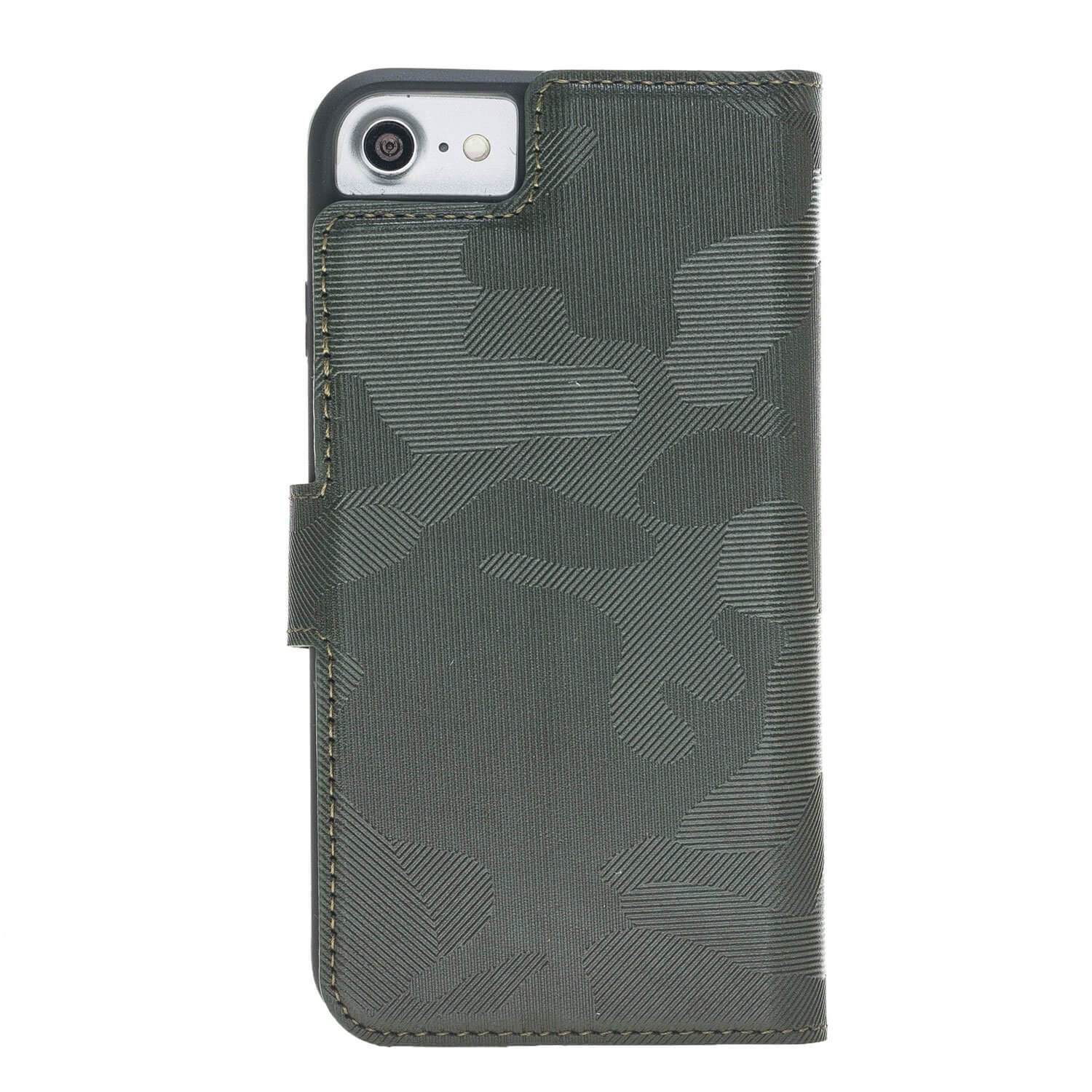 Wallet Case Magnetic Detachable Leather Wallet Case for Apple iphone SE2/7/8 - Camouflage Green Bouletta Case