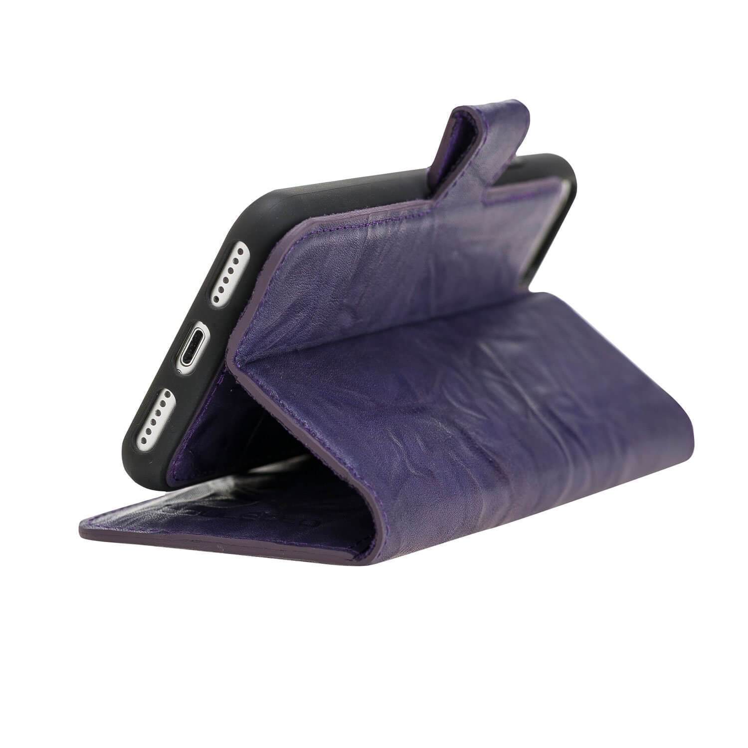 Wallet Case Magnetic Detachable Leather Wallet Case for Apple iphone SE2/7/8 - Creased Purple Bouletta Case