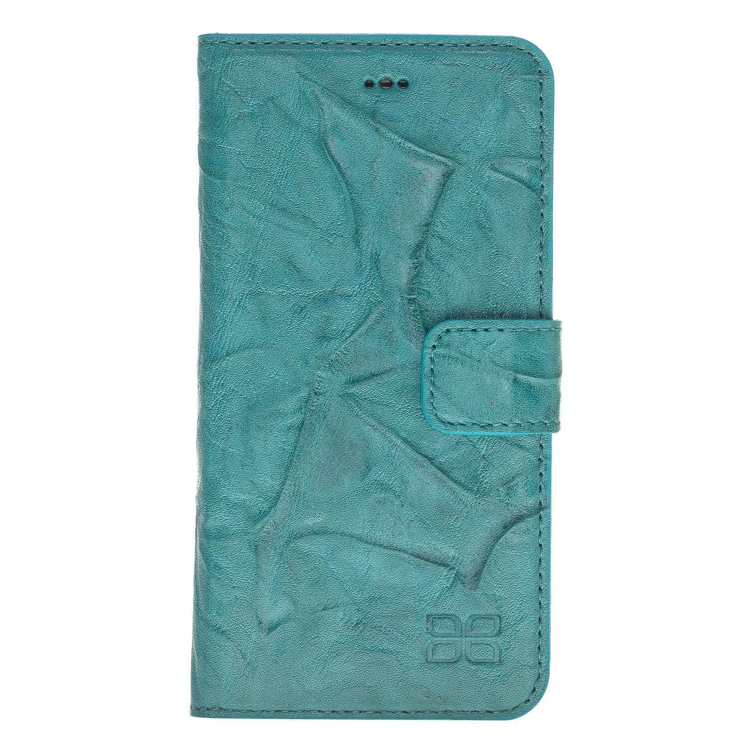 Wallet Case Magnetic Detachable Leather Wallet Case for Apple iphone SE2/7/8 - Creased Turquoise Bouletta Case