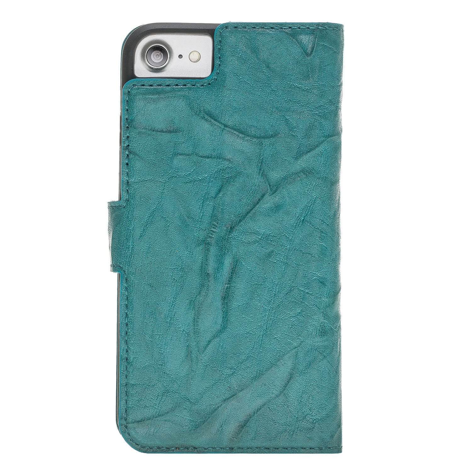 Wallet Case Magnetic Detachable Leather Wallet Case for Apple iphone SE2/7/8 - Creased Turquoise Bouletta Case